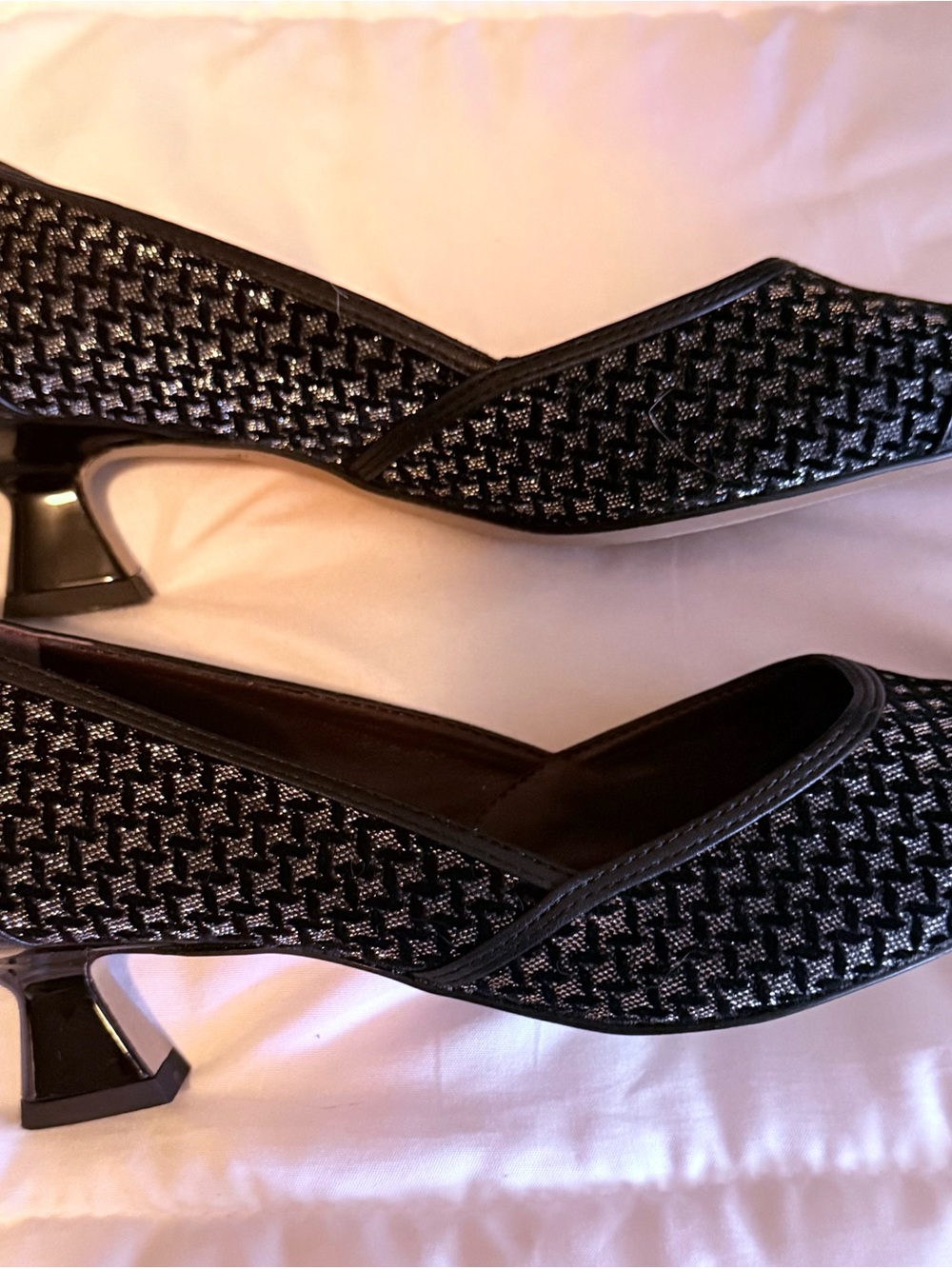 Franco Sarto Black Metallic Tweed Pointed-Toe Velvet Kitten Heels w/Leather Caps - Picture 2 of 3